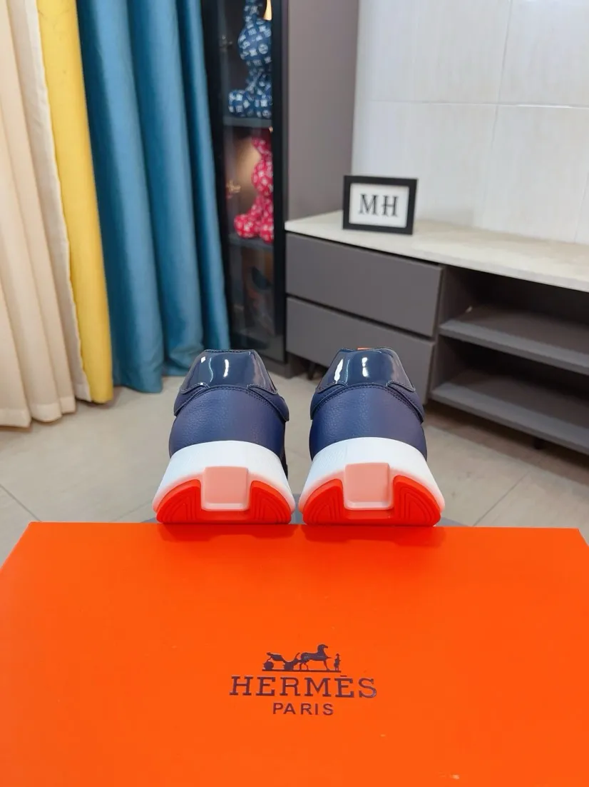 Men's shoes 💰460🌸🌸【HERMES】Hermès high-end quality original shoe upper: 🔝tumbled calfskin, suede calfskin, shoe body sewn H totem, outsole: ultra-light TPU foam·rubber; two-color molded outsole, ultra-high quality control·fine workmanship: highlighting (high-end·luxury·grade) 38-44 (45 can be customized)